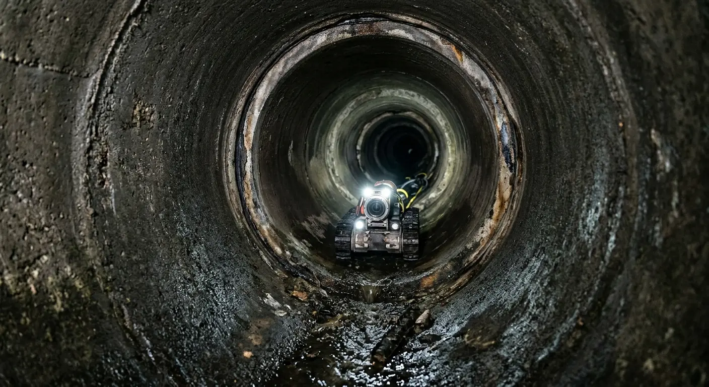 Robotic sewer camera inspecting pipe interior for Sewer Line Cleaning in York