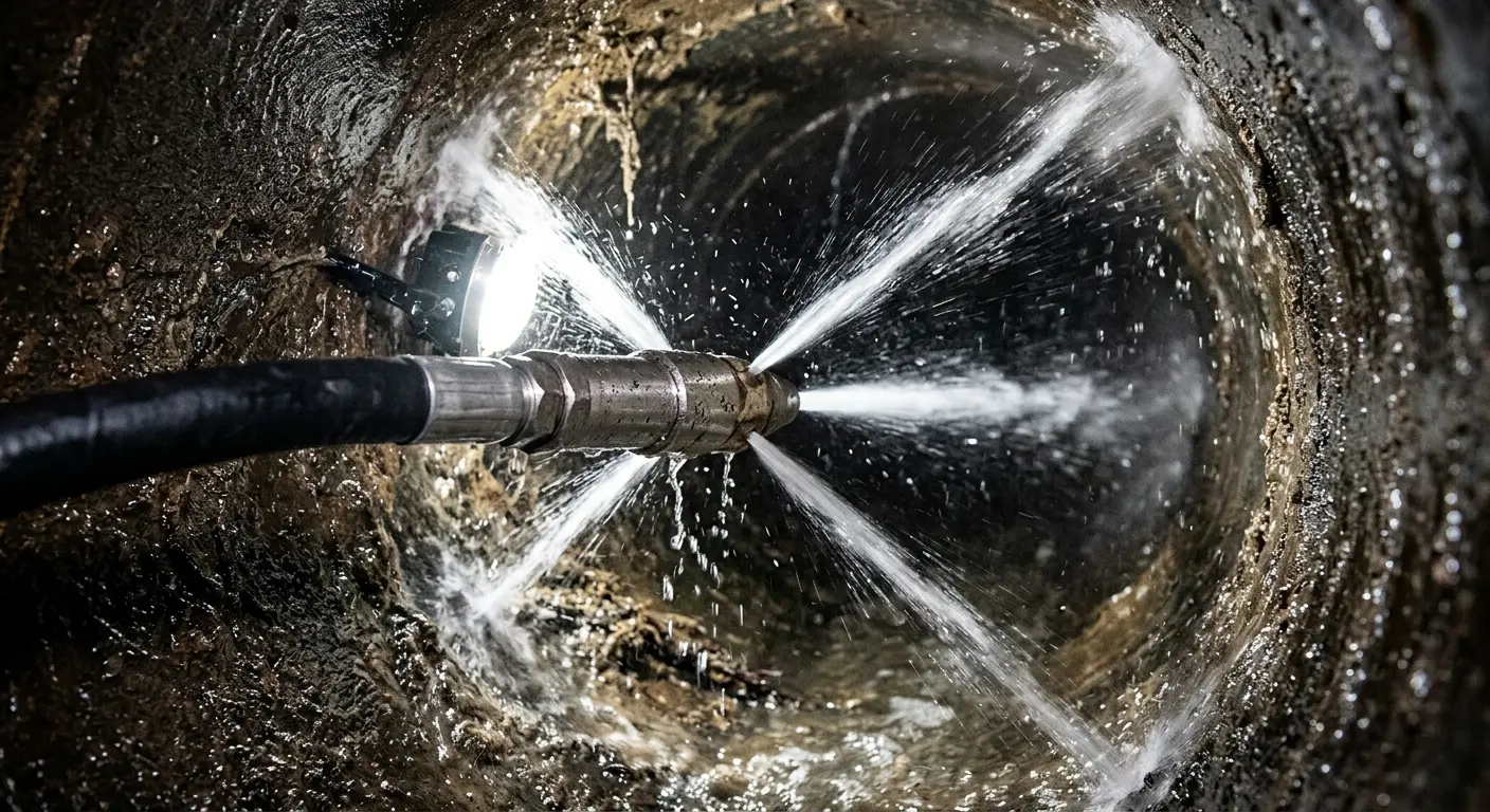 High-pressure hydro jetting nozzle cleaning sewer pipe for Storm Drain Cleaning in York